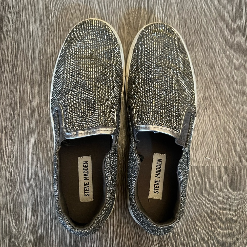 Steve Madden silver rhinestone slip on keds size 7